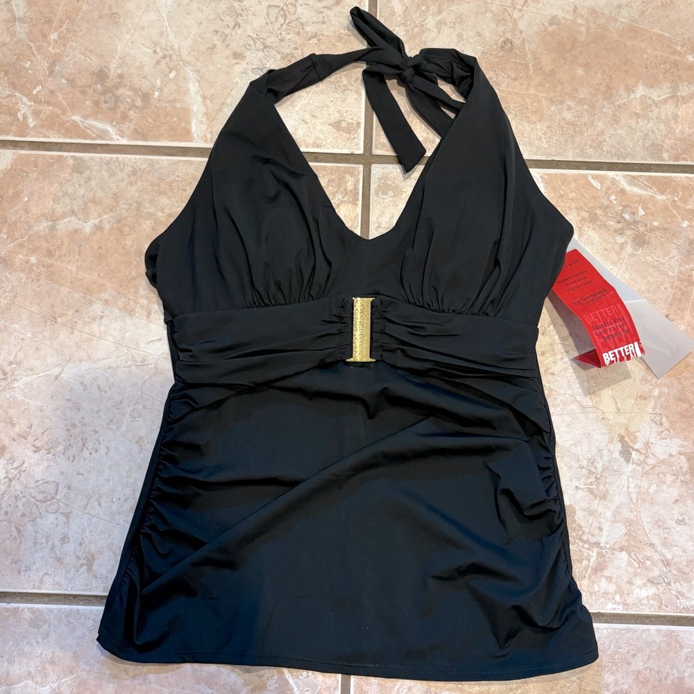 Elegant Black Halter Swim Dress